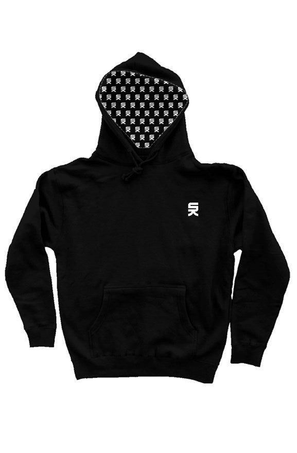 SK Solid Pullover 001 / Black with white SK embroidered logo and SK logo pattern hood liner